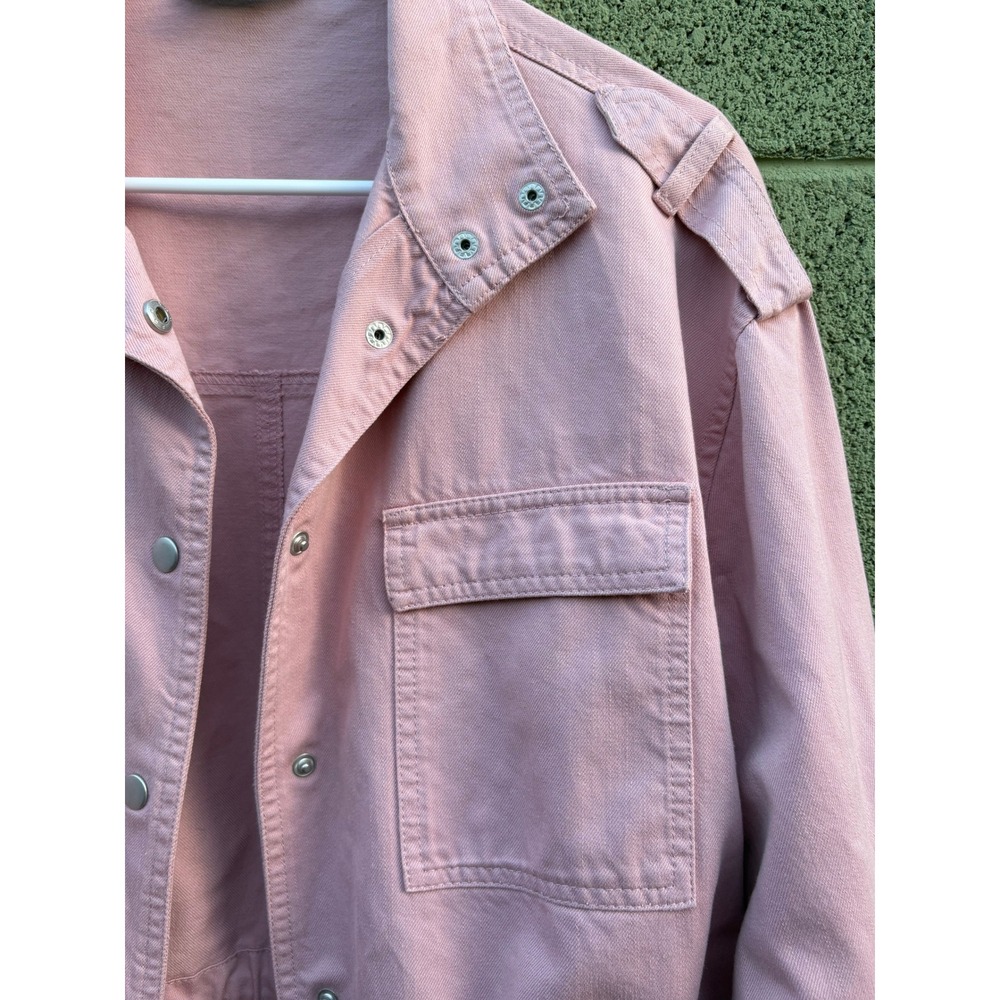 Dip Womens Pink Utility Jacket Snap Front Drawstring Waist Mauve Denim Medium - Picture 5 of 13